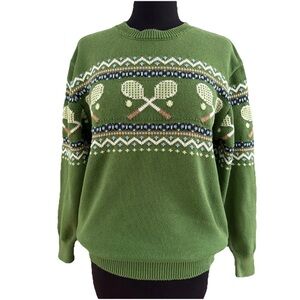 Kiel James Patrick Tennis Racket Match Cotton Sweater Size Medium Sports Green